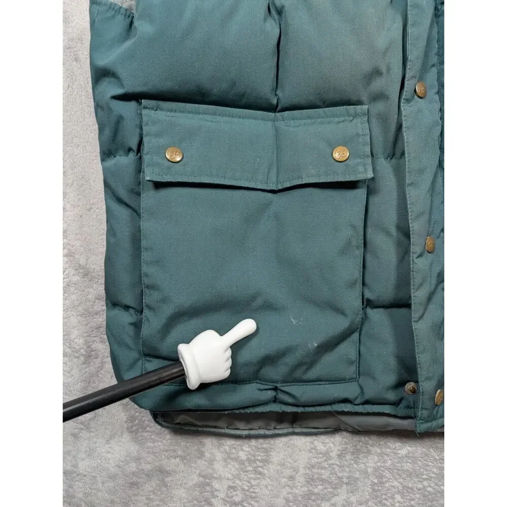 Vintage Eddie Bauer Goose Down Puffer Vest Mens Large Green Zip Up Snap Pockets